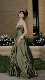 Dark Olive Green Beaded Prom Dress, Birthday Party Dress, HZ0307