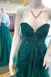 Dark Green Appliques A-line Tulle Long Formal HZ0307
