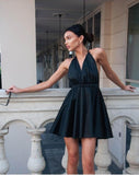 Deep V-Neck Black Homecoming Dresses, HZ0307