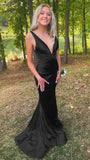 Deep V-Neck Mermaid Prom Dresses Sleeveless College Graduation HZ0307