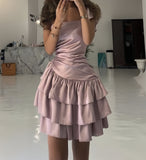 Dusty Pink Tiered Homecoming Dresses Slim Celebrity Dress, HZ0307