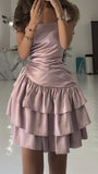 Dusty Pink Tiered Homecoming Dresses Slim Celebrity Dress, HZ0307