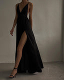 LTP1659,Sexy Black Satin V-Neck Long Prom Evening HZ0307
