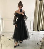 LTP1284,Black Tulle Prom Dresses,Off The Shoulder Evening Dresses,Black Homecoming HZ0307
