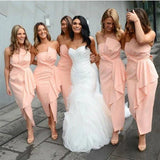 LTP1716, Blush Pink Satin Bridesmaid Dresses, Simple Tea Length Bridesmaid HZ0307