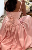 Elegant A Line V Neckline Bridesmaid Dress,Floor-length Satin Long Pink Evening Dress Prom Dresses , HZ0307