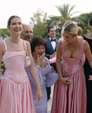 Elegant A Line V Neckline Bridesmaid Dress,Floor-length Satin Long Pink Evening Dress Prom Dresses , HZ0307