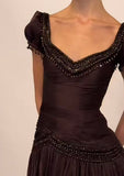 Elegant Brown Mermaid Chiffon Prom Dresses Beaded Evening Party HZ0307