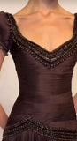 Elegant Brown Mermaid Chiffon Prom Dresses Beaded Evening Party HZ0307
