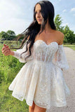 Elegant Ivory Lace A-Line Homecoming Dresses, HZ0307