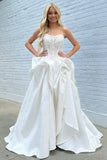 Elegant Ivory Strapless Appliques Senior Prom Dresses Ruffle Party HZ0307