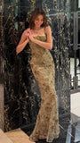 Elegant Lace Mermaid Prom Dresses Spaghetti Straps Evening Party HZ0307