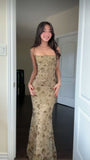 Elegant Lace Mermaid Prom Dresses Spaghetti Straps Evening Party HZ0307