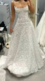 Elegant Lace Strapless A-line Wedding Gown Bridal Dresses With Sweep HZ0307
