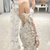 Elegant Mermaid Wedding Dresses Off The Shoulder Long Sleeves Lace Bridal HZ0307