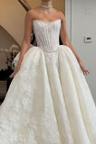 Elegant Pearl Beaded Wedding Dress, Lace Ball Gown With Big HZ0307