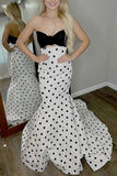 Elegant Polka Dots Mermaid Prom Dresses Black White Senior Party Formal HZ0307