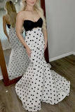Elegant Polka Dots Mermaid Prom Dresses Black White Senior Party Formal HZ0307