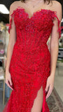 Elegant Red Mermaid Applqiues Beaded Prom Dresses Long Evening Party HZ0307
