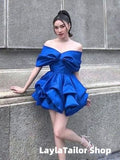 Elegant Royal Blue Bubble Off Shoulder Cheap Short Homecoming Dresses, HZ0307