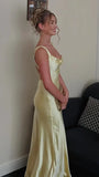 Elegant Sheath Square Neck Yellow Long Prom Dress with Criss Cross HZ0307