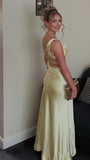 Elegant Sheath Square Neck Yellow Long Prom Dress with Criss Cross HZ0307