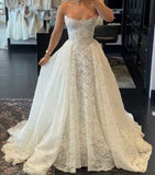 Elegant Strapless Lace Wedding Dresses A-Line Sleeveless Bridal HZ0307