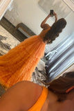 LTP1267, Elegant V Neck Layered Orange Tulle Long Prom Dresses, V Neck Orange Formal Graduation Evening HZ0307