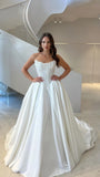 Elegant White A-Line Wedding Dresses, Lace Satin Bridal Wedding Gown, HZ0307