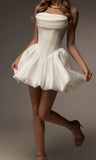 Elegant White Bridal Homecoming Dresses Strapless A-line Satin Party HZ0307