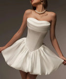Elegant White Bridal Homecoming Dresses Strapless A-line Satin Party HZ0307