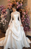 Elegant White Lace Satin Bridal Dresses Long A-Line Wedding HZ0307