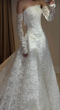 Elegant White Lace Strapless Wedding Dresses Slim Waist Bridal HZ0307