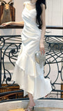 Elegant White Pleated Ruffle Dance Party Prom HZ0307