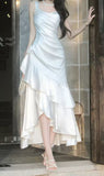 Elegant White Pleated Ruffle Dance Party Prom HZ0307