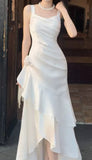 Elegant White Pleated Ruffle Dance Party Prom HZ0307