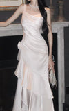 Elegant White Pleated Ruffle Dance Party Prom HZ0307