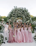 Elegant A Line V Neckline Bridesmaid Dress,Floor-length Satin Long Pink Evening Dress Prom Dresses , HZ0307