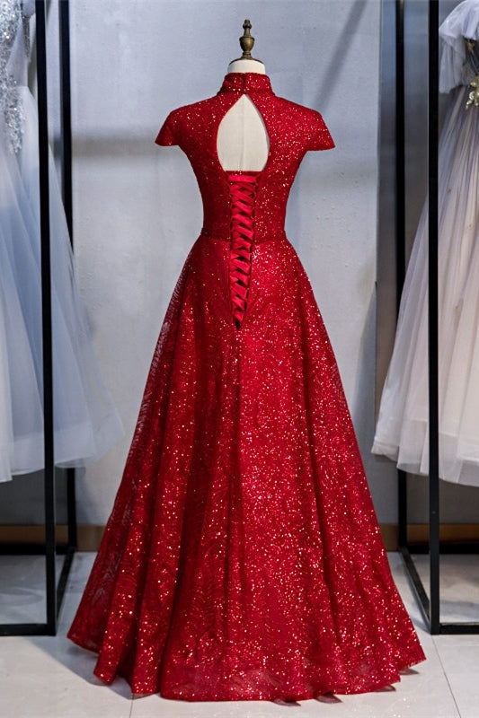 Elegant High Neck Grey Sequined Long Evening HZ0307
