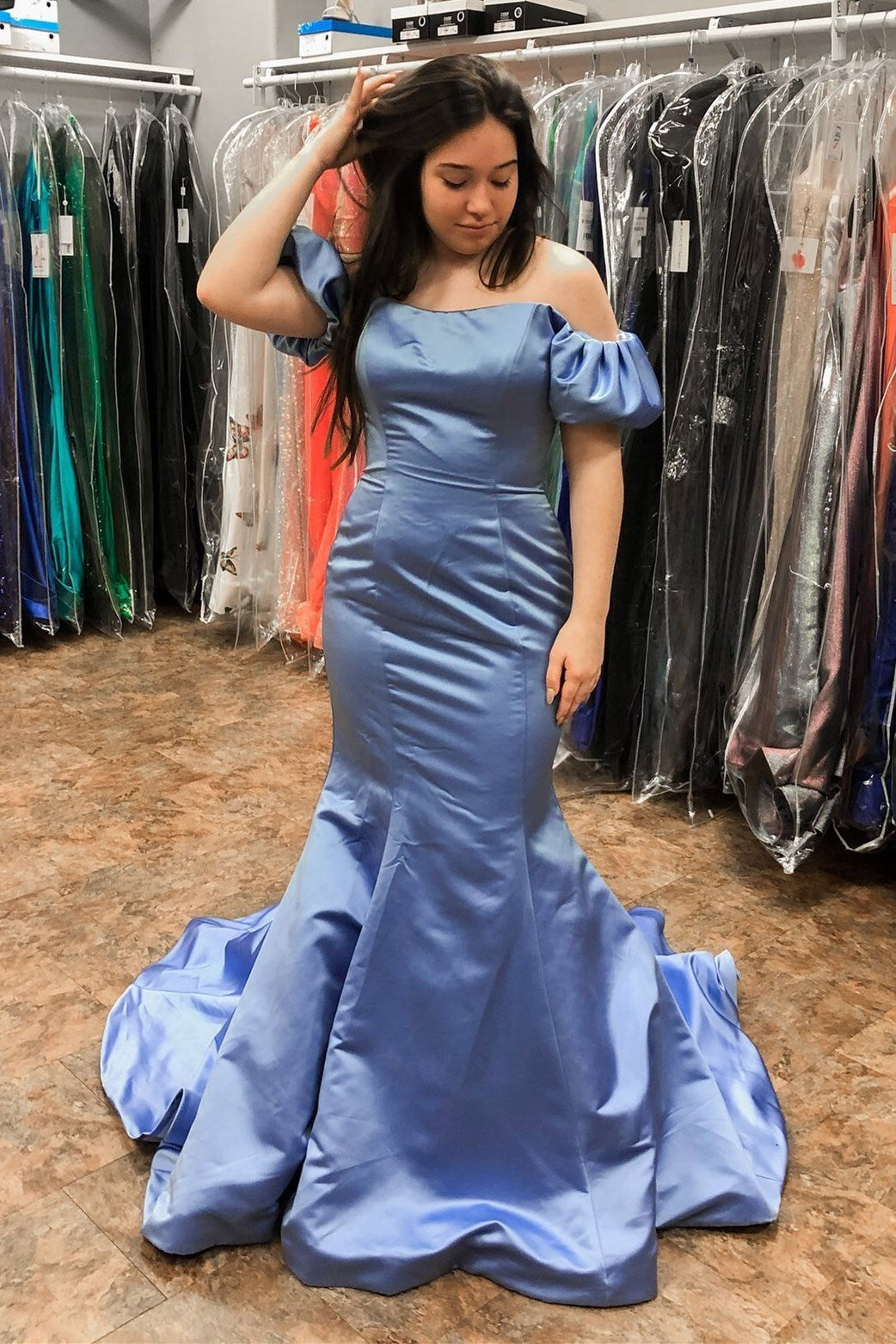 Elegant Hot Pink Mermaid Off the Shoulder Long Formal HZ0307