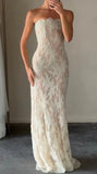 Elegant Ivory Appliques Mermaid Prom Dresses Strapless Wedding HZ0307