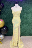 Elegant Pink Lace Mermaid Slit Long Prom HZ0307