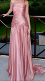 Elegant Pink Strapless Long Prom Dresses Satin Evening Party HZ0307