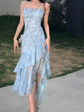 Elegant Spaghetti Straps Ruffle Chiffon Homecoming Prom Dresses, HZ0307