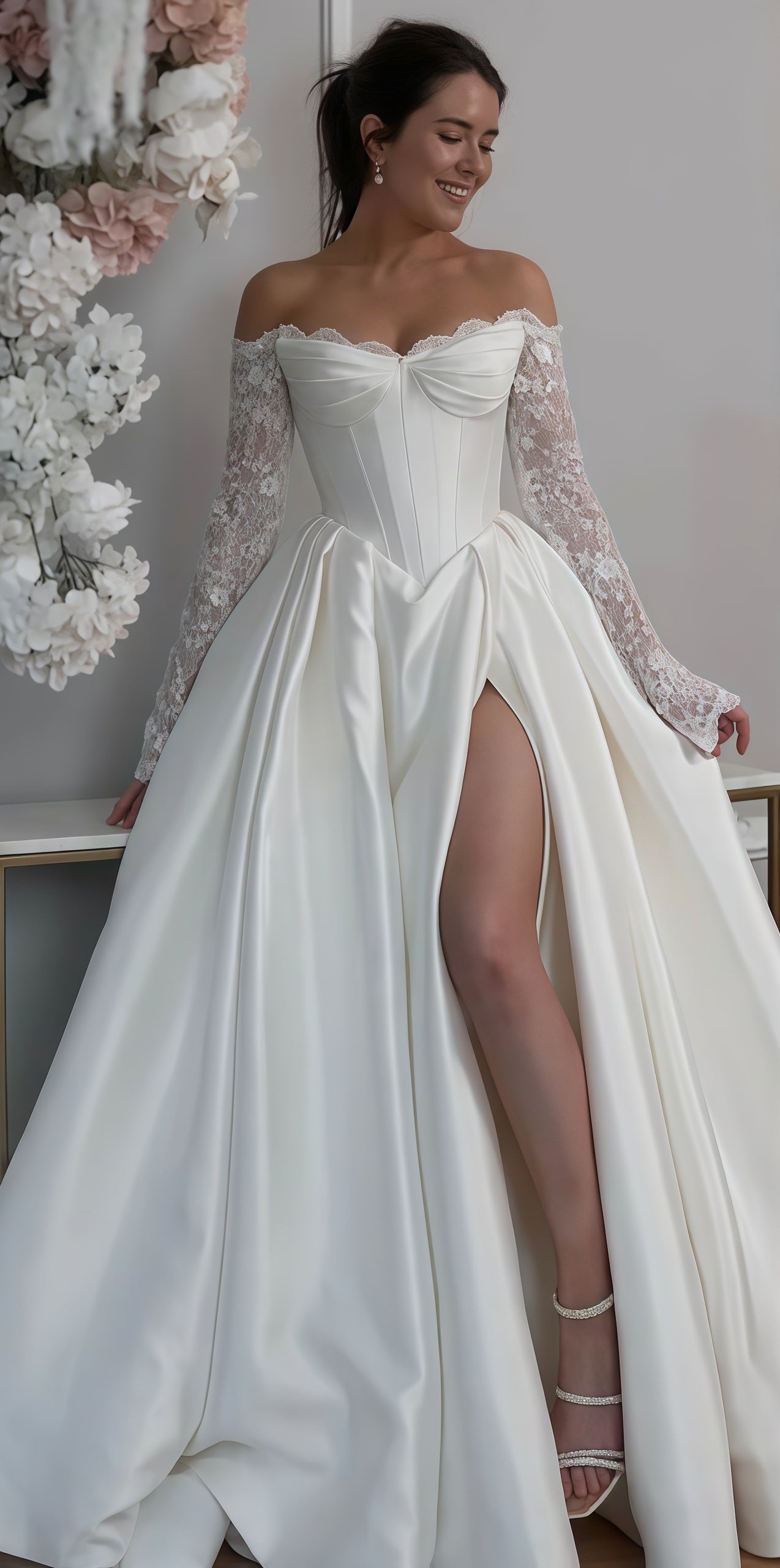 Elegant Wedding Gown, Lace Bridal Wedding Dress, Off The Shoulder Bridal Dress, HZ0307