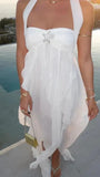 Elegant White Chiffon Party Dress Ruffle Women Prom HZ0307