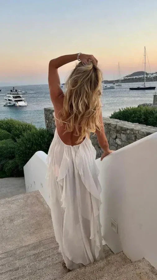 Elegant White Chiffon Party Dress Ruffle Women Prom HZ0307