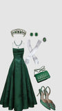 Emerald Green Floral Print A-line Long Prom Dresses Evening Party HZ0307