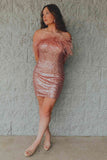 LTP1769,Fashion Strapless Feather Homecoming Dress, Tight Sequined Prom Hoco HZ0307