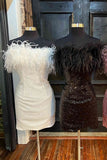 LTP1769,Fashion Strapless Feather Homecoming Dress, Tight Sequined Prom Hoco HZ0307